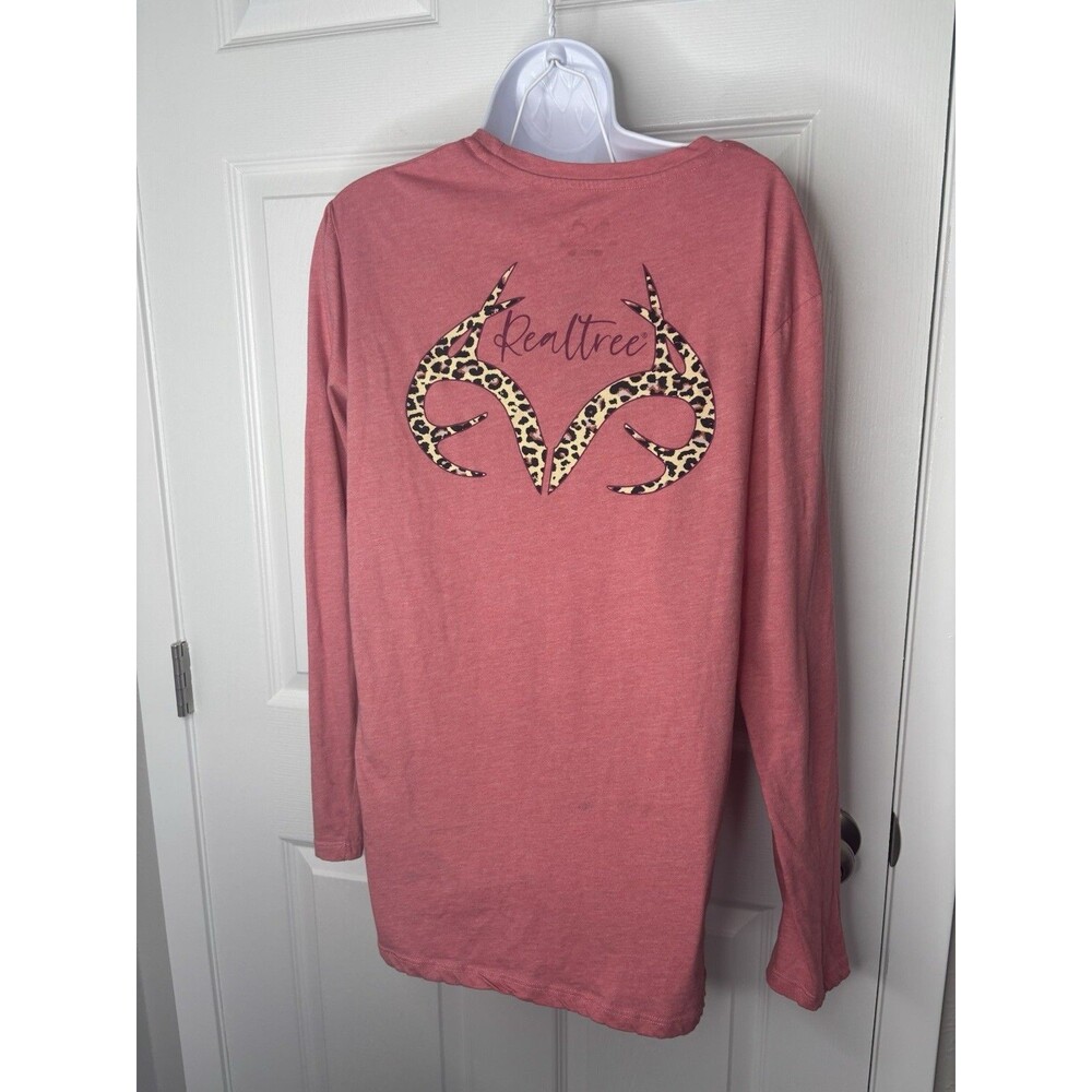 Large Realtree Long Sleeve Graphic Tee Pink Leopard Camo Hunting Shirt